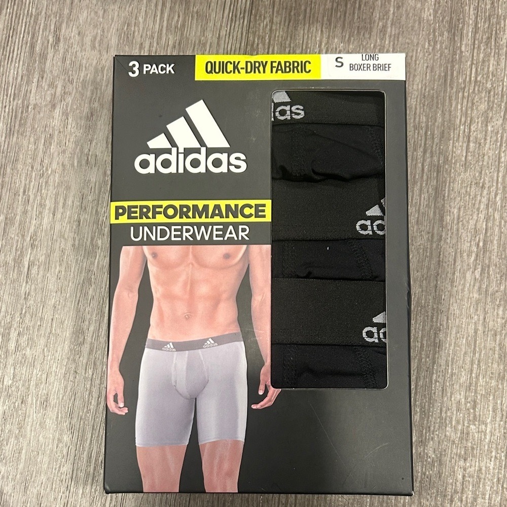 Adidas Mens 3 Pack Black Performance Boxer Briefs Size S Quick Dry Aeroready
